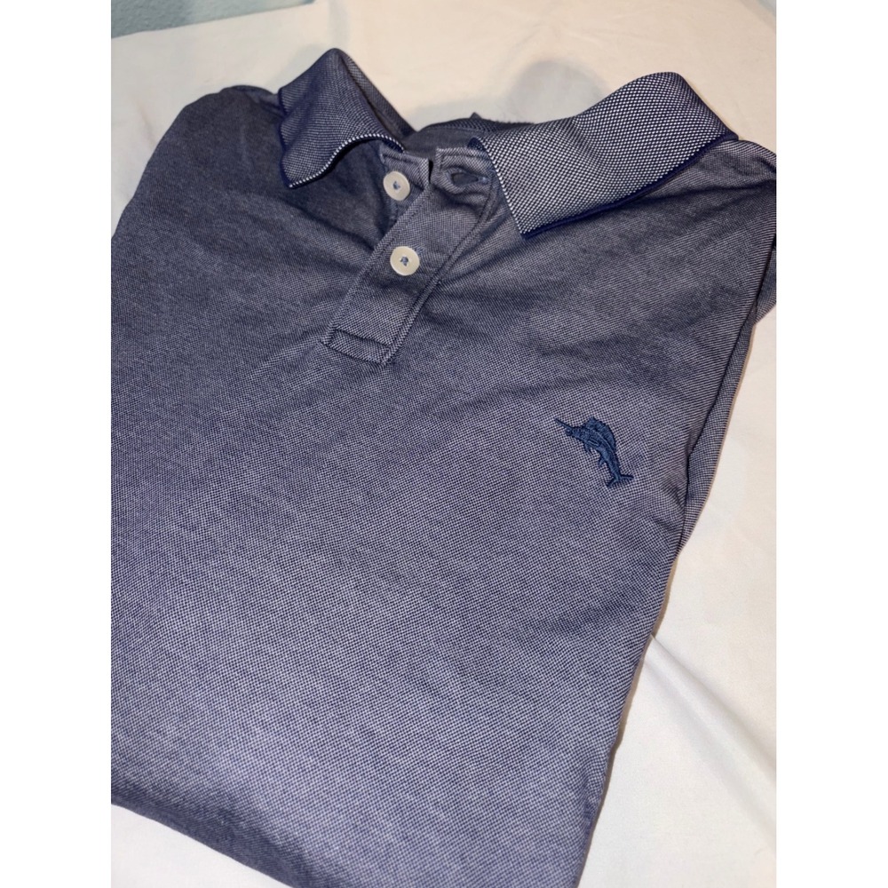Tommy Bahama Mens XL Blue Heathered Pique Polo Shirt Short Sleeve Marlin Logo